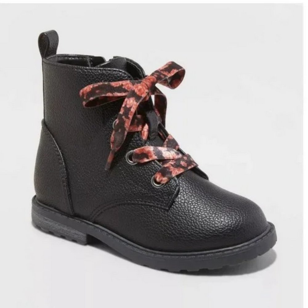 Toddler Girls' Giovanna Lace-Up Zipper Combat Boots Black - Cat & Jack™